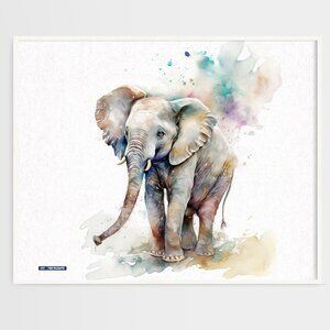 16x20 Elephant Watercolor Oil Painting‎ Wall Art Poster